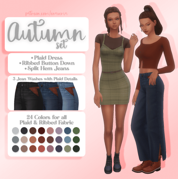 autumn clothes set with pants and dress and crop top