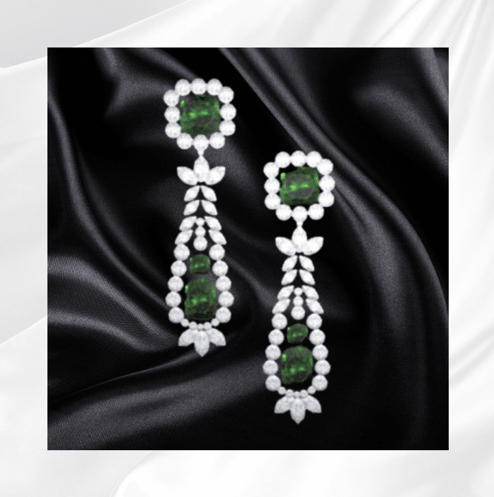 emerald drop down earring with diamonds