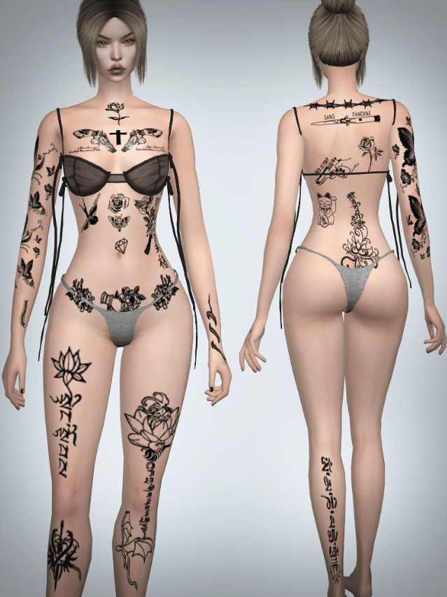 guns and roses themed full body tattoo