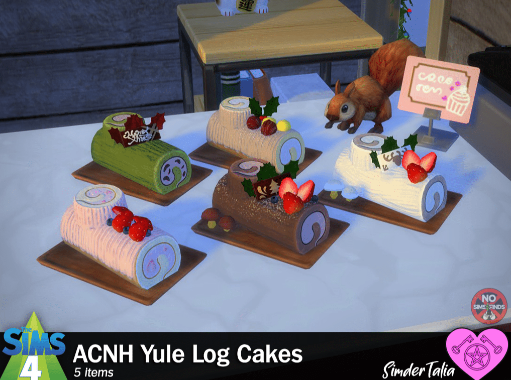 ACNH Yule Log Cakes with Plates Kitchen Decor