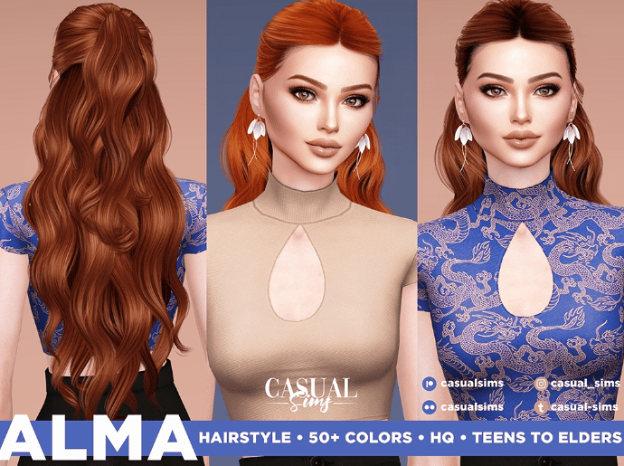 Alma Long Curly Half Updo Hairstyle for Female