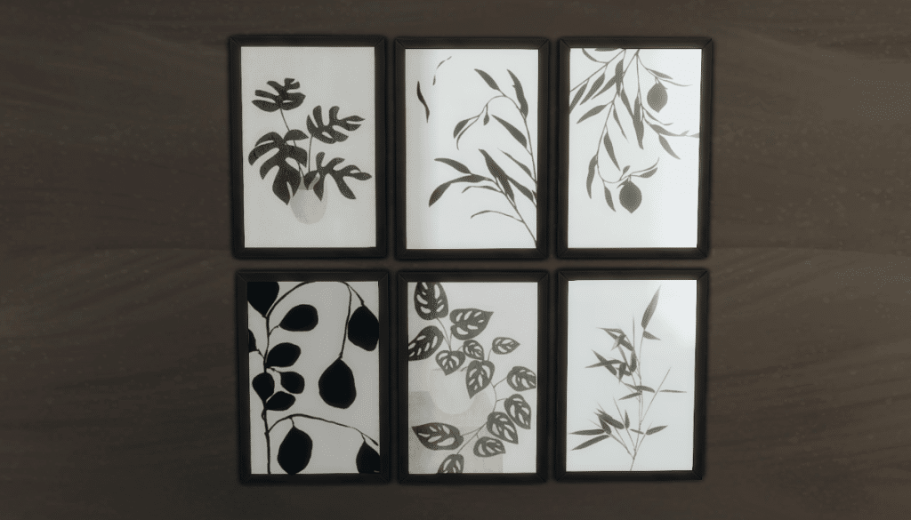 Botanic Monochrome Paintings with Black Frames