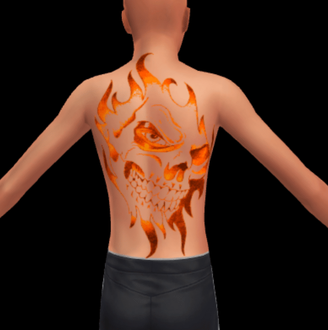 Flaming Hot Skull Back Tattoo