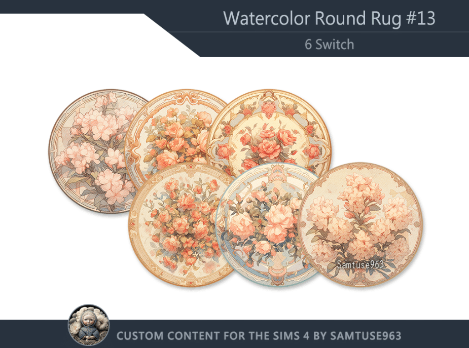 Floral Watercolor Round Rug Decor