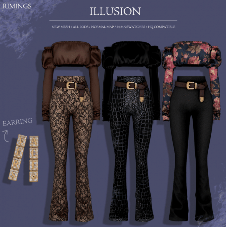 Illusion Clothes Set for Female (Crop Top/ Pants/ Versace Earrings) [ALPHA]