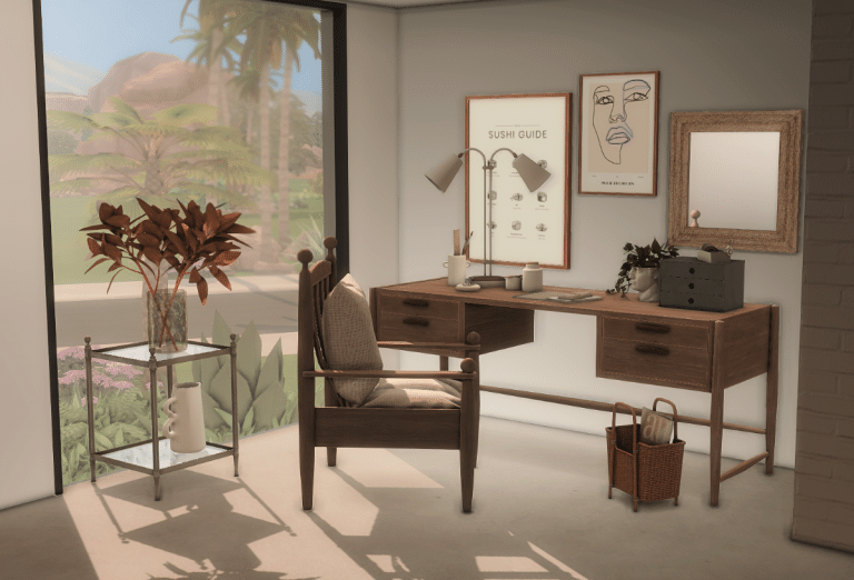 Leander Home Office Set (Bowl/ Brush/ Chair/ Desk/ Drawer/ Lamp/ Mirror/ Plants/ Side Table/ Vase/ Decors) [ALPHA]