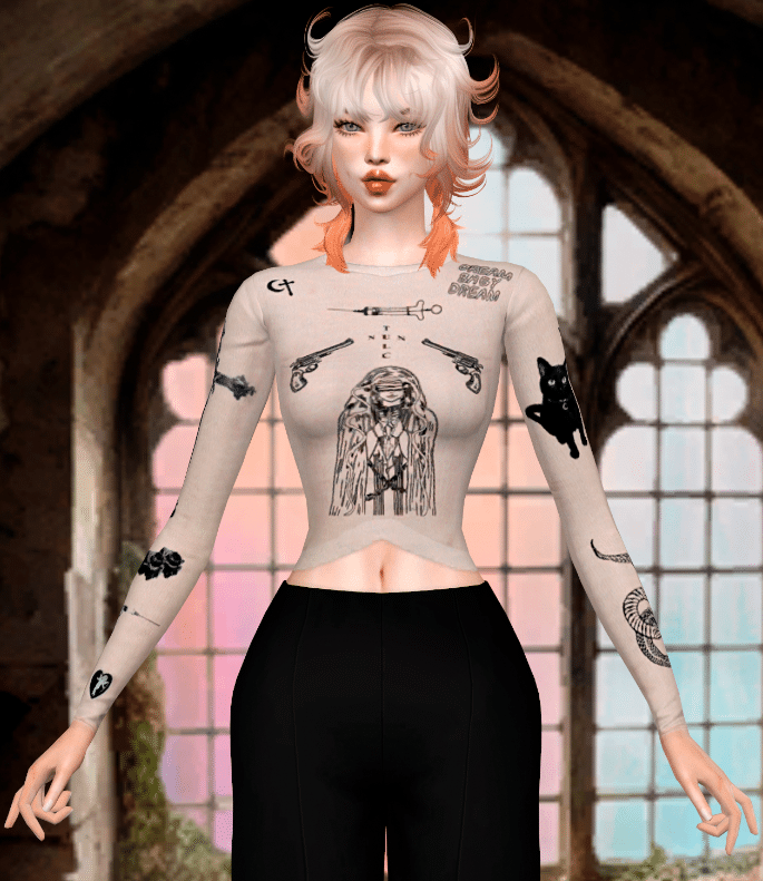 Long Sleeve Top with Tattoo Design