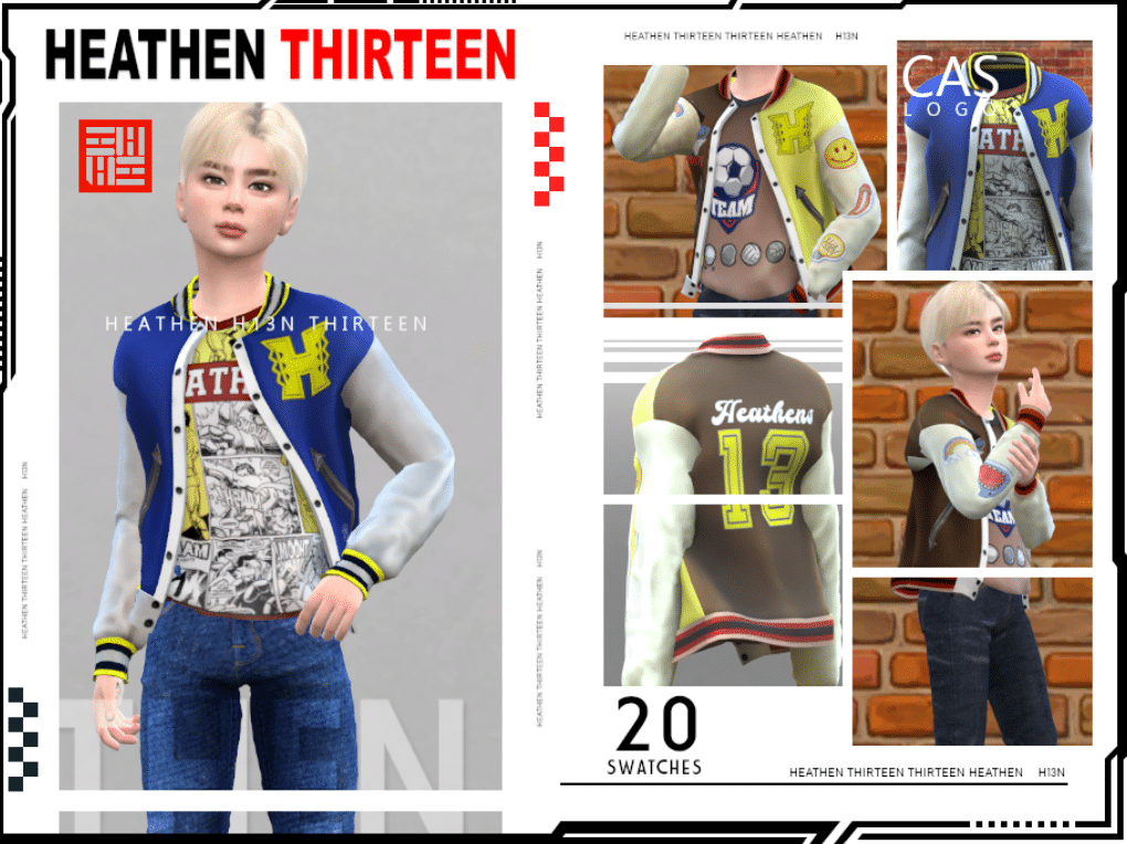 Open Patched Varsity Jacket and Graphic Tee for Male Children