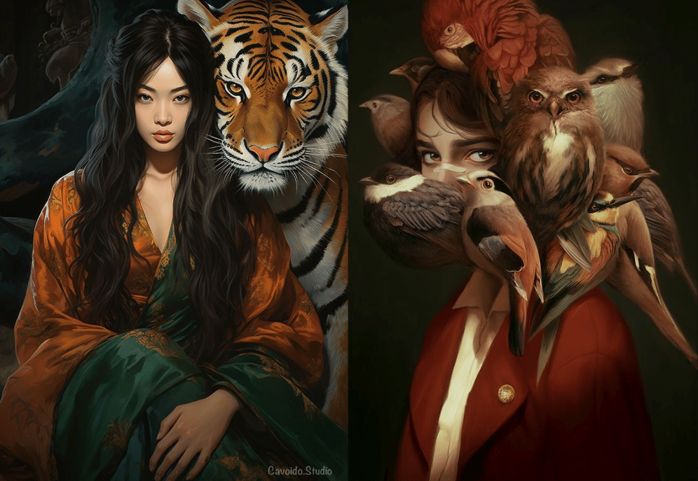 People and Animals Realistic Painting Decor