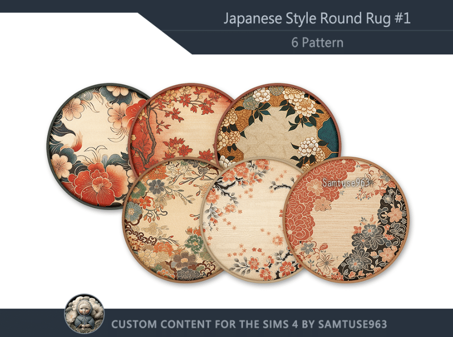 Round Japanese Themed Rug Decor