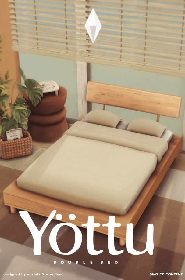 Yöttu Modern Wooden Double Bed Frame with Mattress