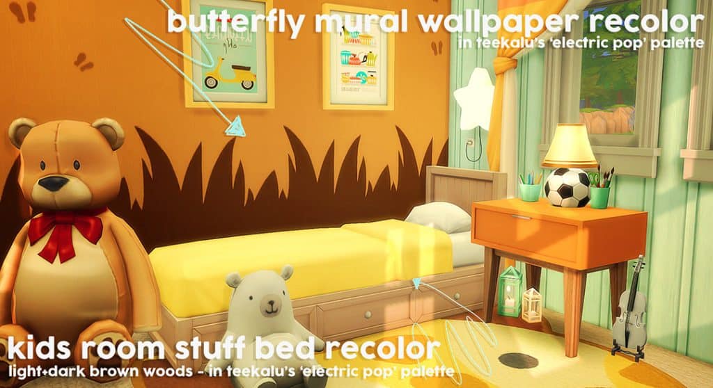 butterfly mural + kids room bed recolor