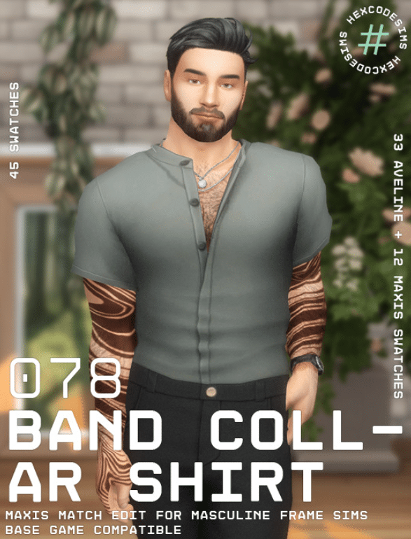 Band Collar Shirt for Male