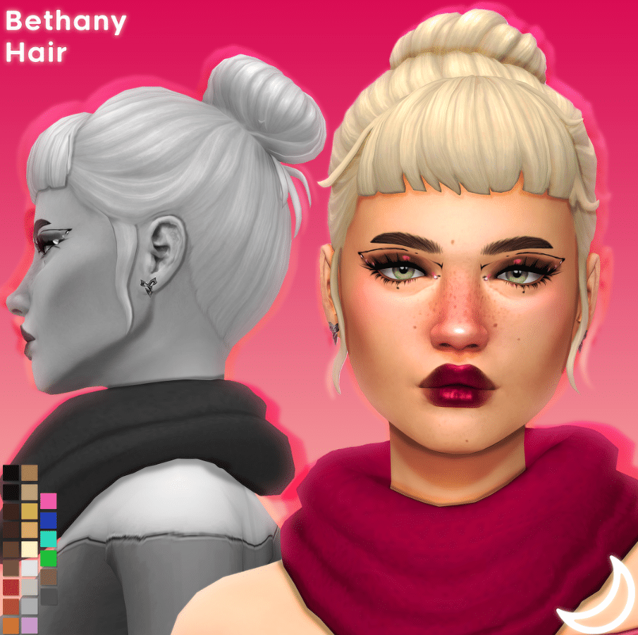 Bethany Short Bun Hairstyle with Full Bangs for Female