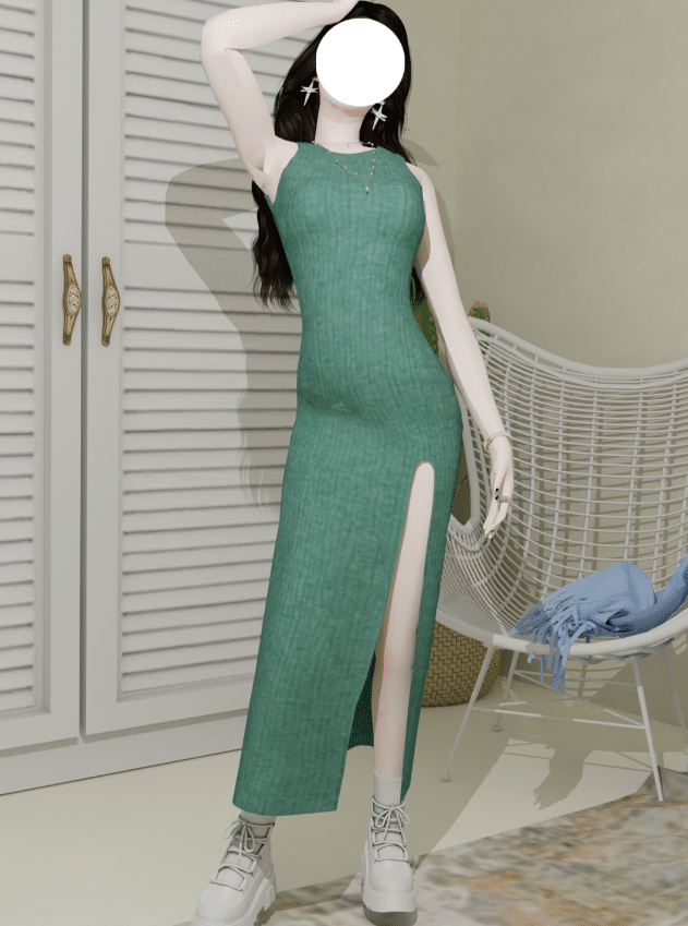 Long Sleeveless Dress with Side Slit for Female