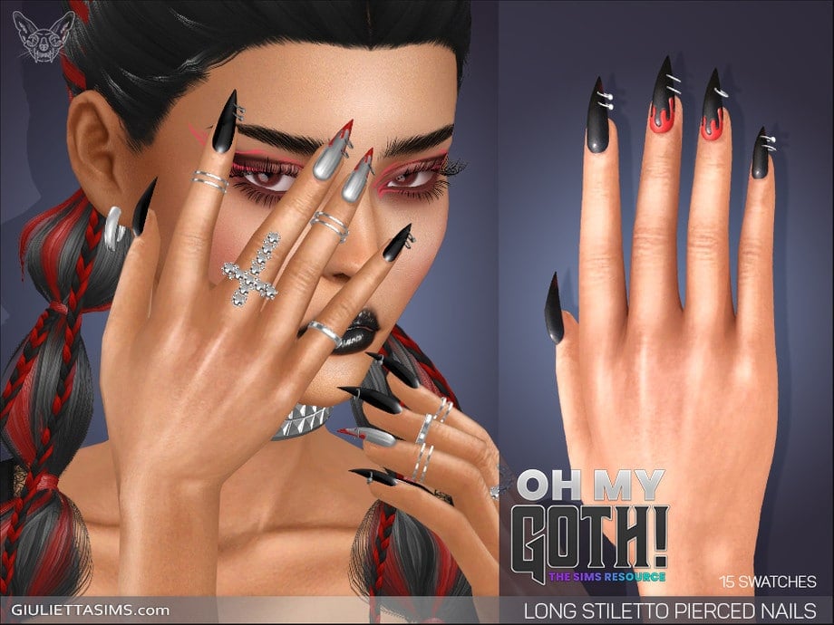Oh My Goth! Long Stiletto Pierced Nails