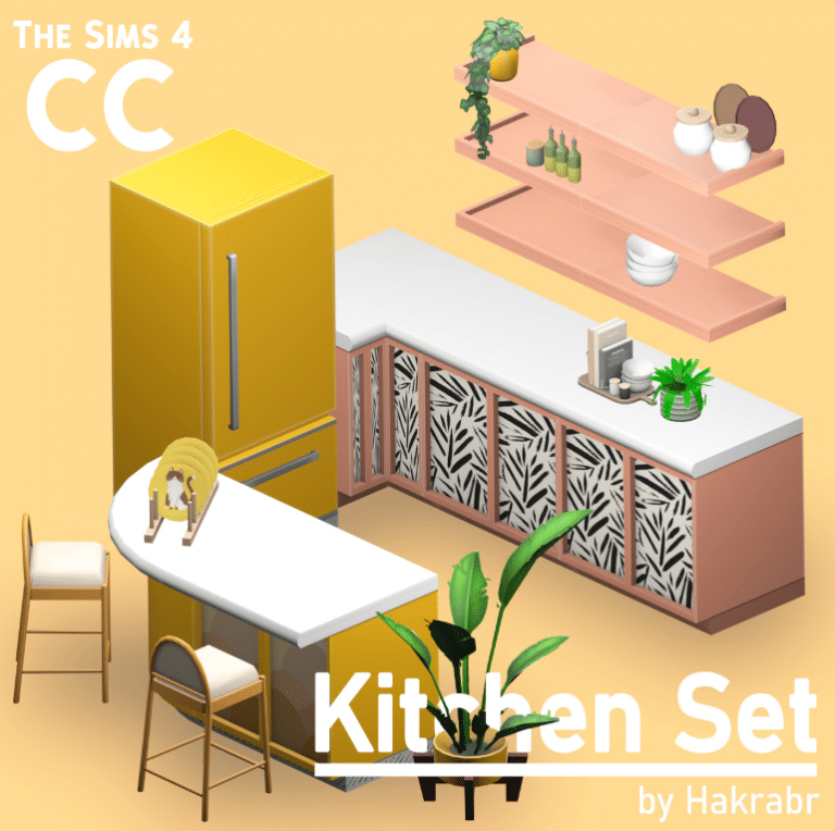 This Kitchen Set (Counter/ Fridge/ Counter Island/ Cabinet/ Plants/ Stool/ Clutter/ Wallpaper) [MM]