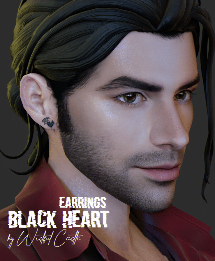 Black Heart Earrings Accessory for Male and Female [MM]