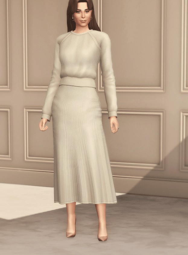 Creme Knitted Sweater and Skirt Set for Female