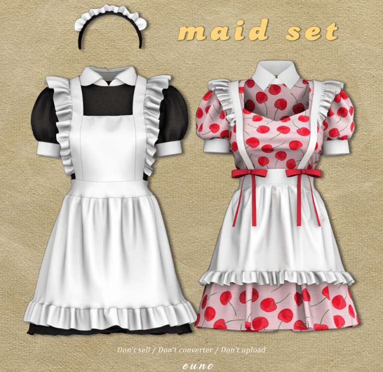 Cute Maid Dress Set with Headband Accessory for Female