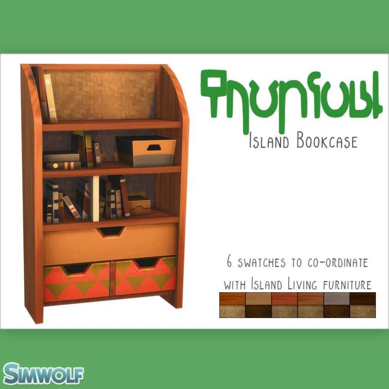 Sulani-Inspired Bookcase: Island Living Swatches, EA Mesh Edit