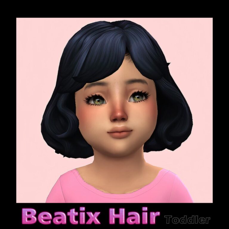 Beatrix Hair for Toddlers: Base Game, Female, Hat-Compatible, EA Swatches, Custom Thumbnail, T.O.U Compliant