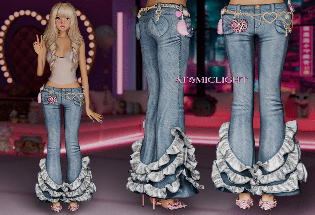 Rose Frill Jeans with Chain Belt