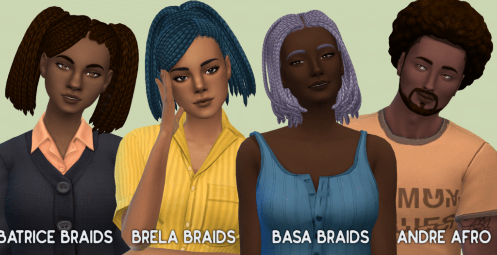 Short Braids and Afro Hairstyle Recolors Set for Male and Female