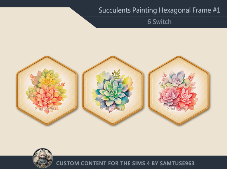 Succulents Painting with Hexagonal Frame