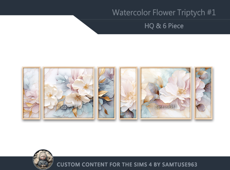 Watercolor Flower Triptych Paintings