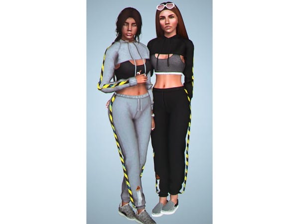DizzySims Chic: Off-White Cropped Hoodie & Joggers Set (Sports Bra Included)