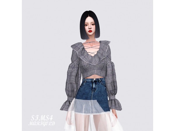 Marigold Muse: Chic M Strap Frill Blouse (Sims4Marigold Collection)