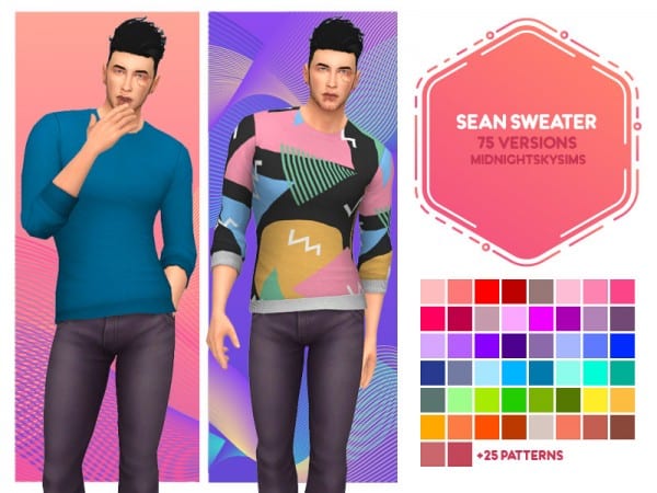 MidnightSkySims’ Sean Sweater: Cozy Tops for Men (Alpha CC Clothing Sets)