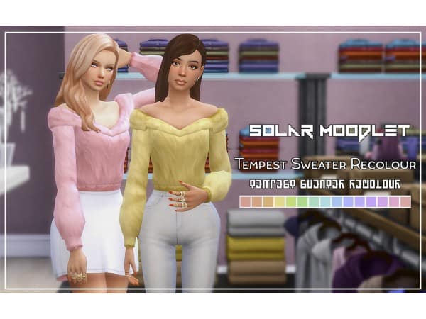 Solarmoodlet’s Tempest: Chic Recolored Sweaters (Alpha CC Female Tops)