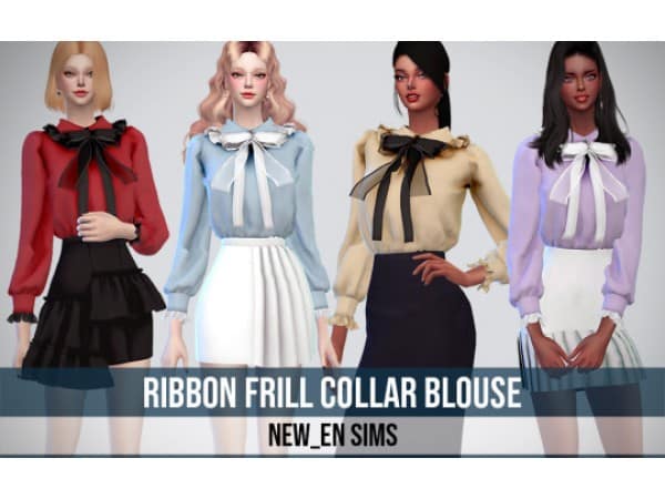 Ribbon Rapture: Chic Frill Collar Blouse (Trendy Female Tops & Clothing Sets)
