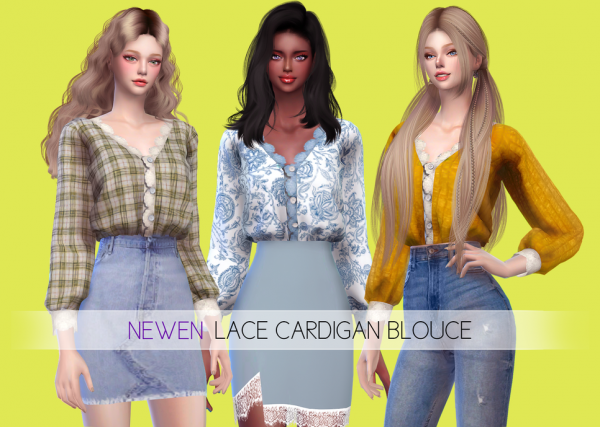Lacey Luxe: Chic Sims 4 Cardigan and Blouse Set (Alpha CC Female Tops)