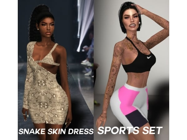 Plastic Simz Couture: Chic Snake Skin Dress & Sporty Set (#AlphaCC)