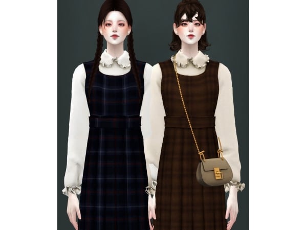 Yunseol Elegance: Chic 39-Check One-Piece & Frilled Blouse Ensemble