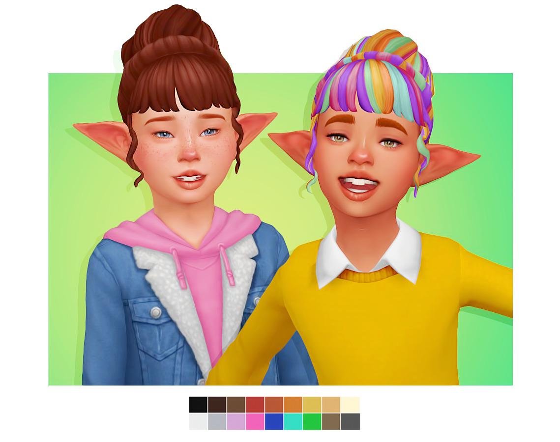 Bubblegum Hair for Kids: Regular & Rainbow Swatches by SaurusSims