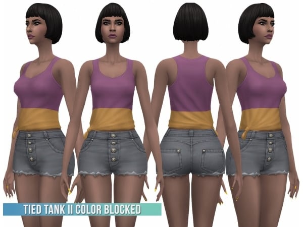 198727 tied tank ii color blocked frayed shorts sims4 featured image