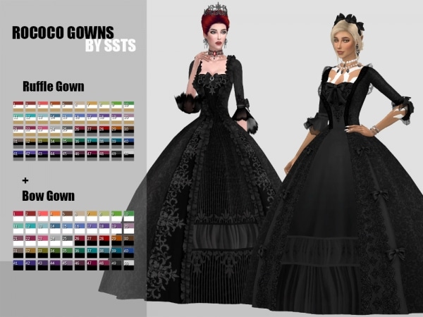 201832 rococo ruffle gown and rococo bow gown by ssts sims4 featured image