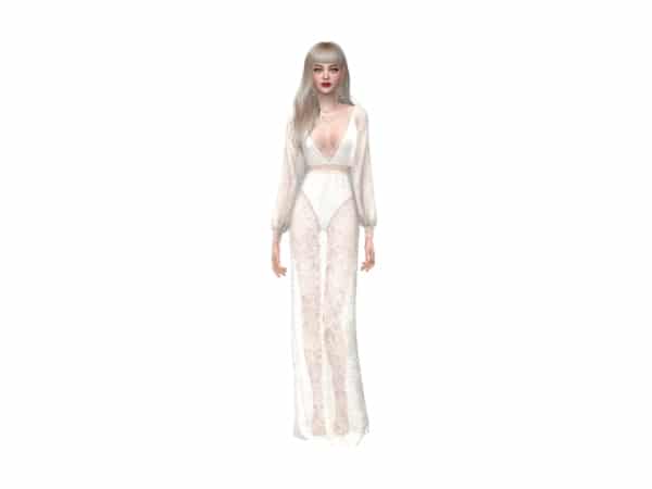 PalmtreeSims4 Elegance: Enchanting Long-Sleeve Lace Gown (Female Fashion & Build)