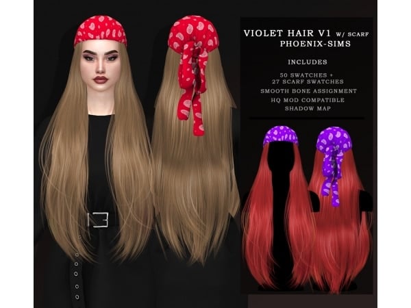 206827 violet hair v1 v2 with scarf by phoenix sims sims4 featured image