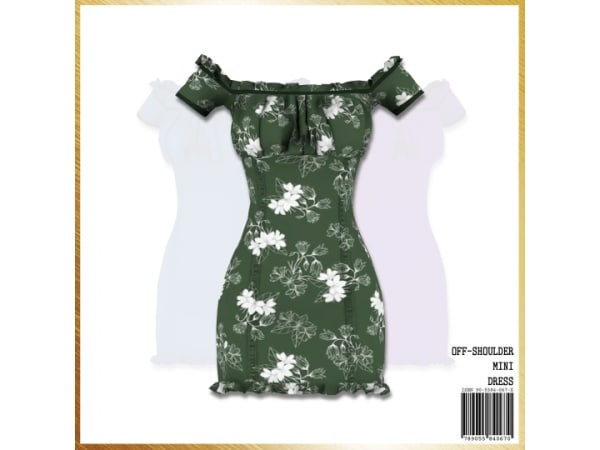 Chic Charm: Miro-Sims’ Off-Shoulder Mini Dress (Alpha CC Female Fashion)