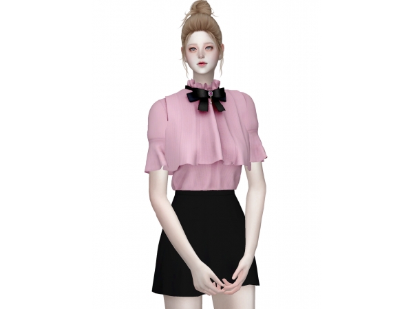 Chic Chiffon Charm: Cape Blouse with Ribbon Tie (Elegant Female Tops & Accessories)