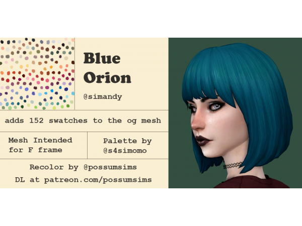 Blue Orion Bliss: Momo’s Alphahair Recolor by Possumsims (#FemaleHairMedium)