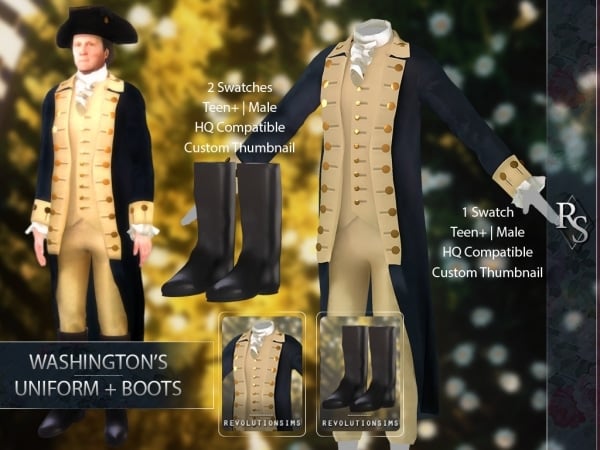 Revolutionary Threads: Washington’s Uniform & Boots Set by Revolution-Sims (TS4)