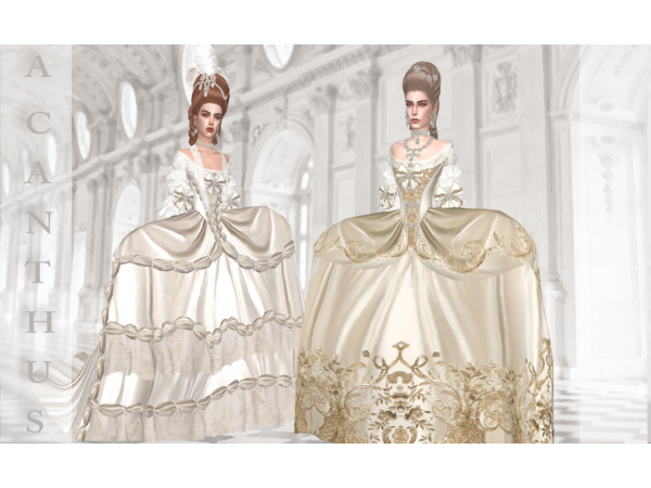 Acanthus Elegance: Regal Robe de Cour Ensemble & Vintage-Inspired Accessories