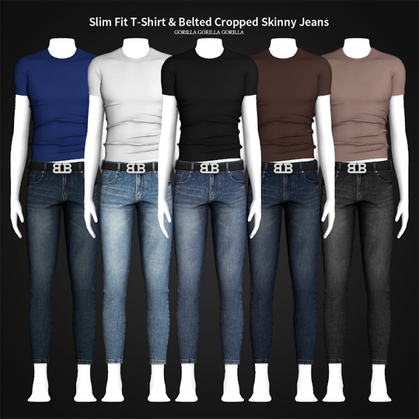 Alpha Attire: Sleek Slim-Fit Tees & Belted Cropped Jeans Combo