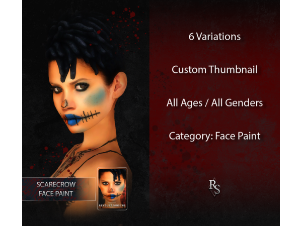 Revolution Sims’ Enigma: Scarecrow Face Paint (Alpha CC, Scars, Makeup Artistry)